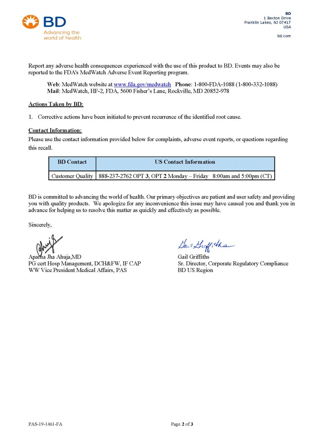 BD Vacutainer Recall Page 2