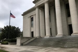 Federal courthouse steps and columns
