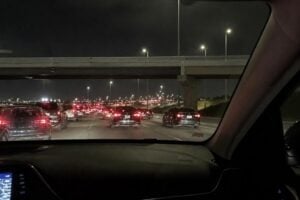 Houston freeway traffic at night during the holidays