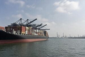 Cargo ship at a Houston ship channel dock